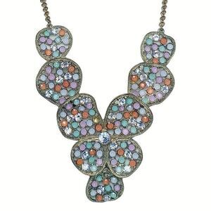 Multi-colored Icy Rhinestone Flower Butterfly Statement Necklace 21" Cottageore